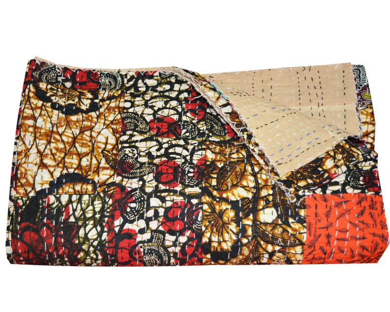 Kantha Quilt Vintage Indian Art hand block print Bedspread Cotton Bed-cover Blanket Throw Patchwork Handmade Kantha Quilt Coverlet