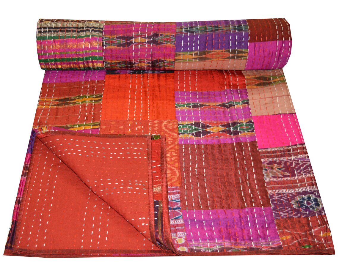 Queen Size Handmade Quilt Vintage Patchwork Silk Sari Quilt Etsy Canada