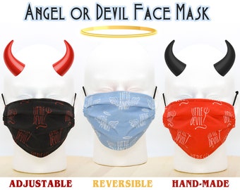 Angel & Devil Face Masks- Reusable, Adjustable, Handmade