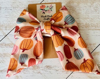 Lazo marinero con estampado de calabaza hecho a mano, pinza de cocodrilo para niños pequeños, accesorio de otoño (5 pulgadas)