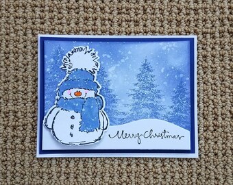 CARD KIT Handmade Merry Christmas  Snowman 4 Cards With Envelopes DIY