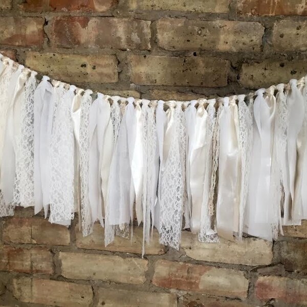 White Fabric Banner, White Fabric Garland, White banner, Wedding shower, Bridal Shower, Wedding, Custom