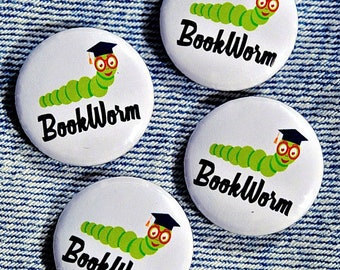 BOOKWORM Pin Badge Button - Book Worm Gifts - bookworm badges - stocking filler - bookworm gifts - book fan gifts - literary pin