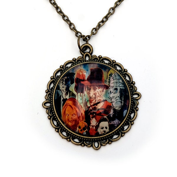 Horror Movie Necklace Pendant - cult horror icons - Freddy Krueger pendant - Halloween necklace - chucky - hellraiser pinhead - goth horror