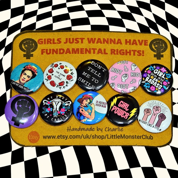 Feminist Badge Pack - pin button badges - international women's day - girl power - feminism pin - Frida Kahlo - womens rights