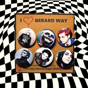 GERARD WAY Badge Pack - Pin badges - buttons - stocking filler - Emo badge - metal lapel pins - black parade - revenge - band buttons - gift