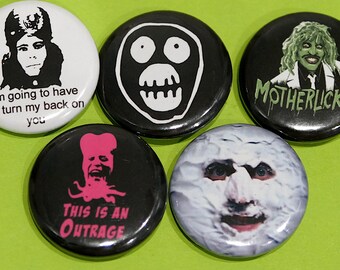 THE MIGHTY BOOSH Badge Pack - The Mighty Boosh pin - mighty boosh buttons - badge - noel fielding - ol' gregg - naboo - this is an outrage