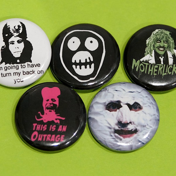 THE MIGHTY BOOSH Badge Pack - The Mighty Boosh pin - mighty boosh buttons - badge - noel fielding - ol' gregg - naboo - this is an outrage