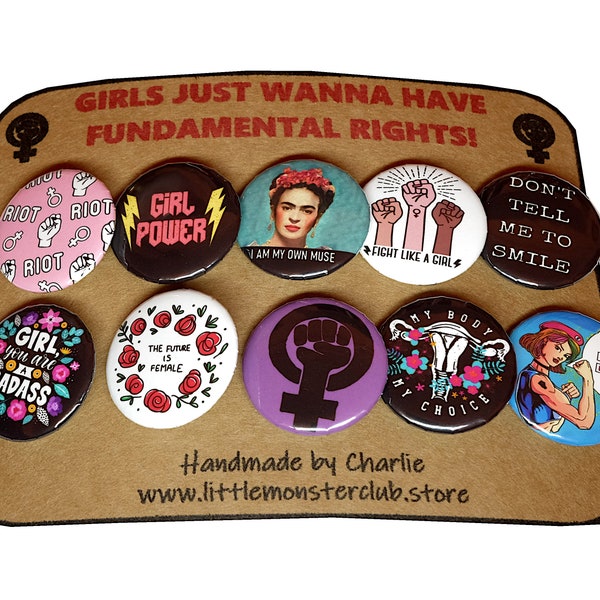 Feminist Badge Pack - pin button badges - international women's day - girl power - feminism pin - Frida Kahlo - womens rights