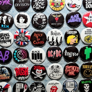 BAND LOGO Pins  - rock punk metal pop - music pins - any band - choose your own - custom band pin - music badges - band buttons - 25mm badge