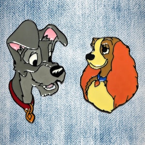 SET of 2 LADY And The TRAMP Enamel Pin Badges - lady and the tramp badges - lady and the tramp merch - cartoon pins - stocking filler