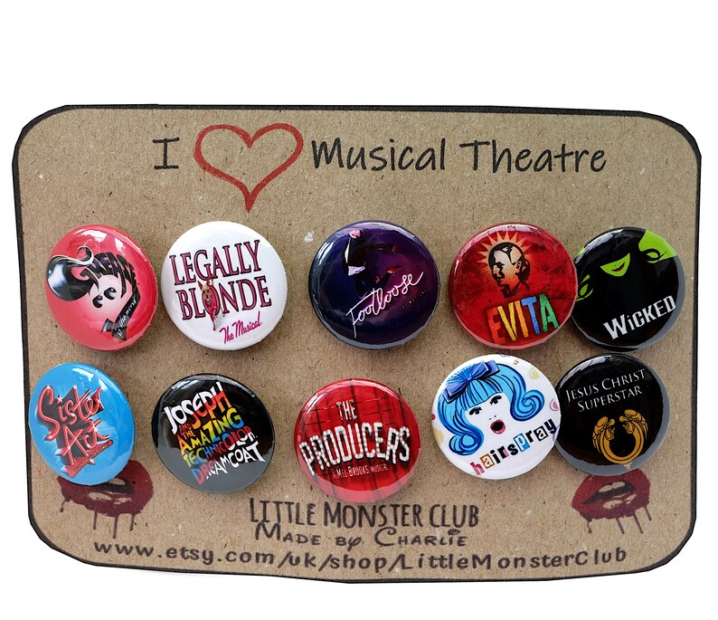 MUSICAL THEATRE Badge Pack musical theatre badges West End Broadway choose your own musical theater pin theatre gifts 25mm image 8