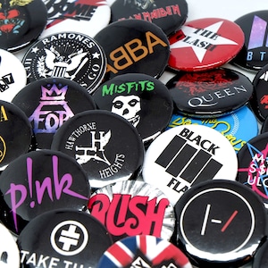 BAND LOGO Pins  - rock punk metal pop - music pins - any band - choose your own - custom band pin - music badges - band buttons - 25mm badge