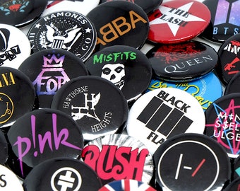 BAND LOGO Pins  - rock punk metal pop - music pins - any band - choose your own - custom band pin - music badges - band buttons - 25mm badge