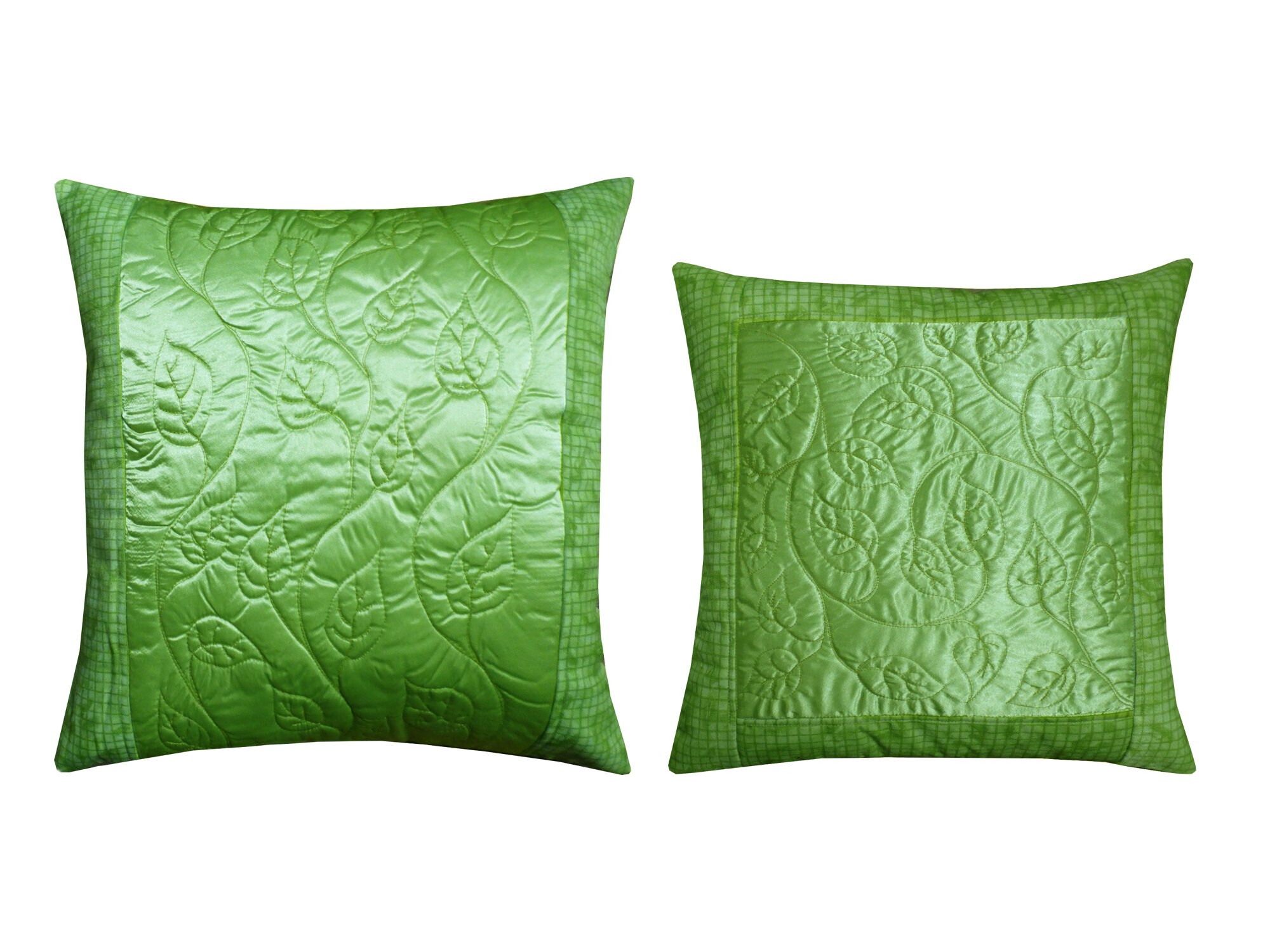 Set of two bright green quilted pillow cases 16x16 and Etsy
