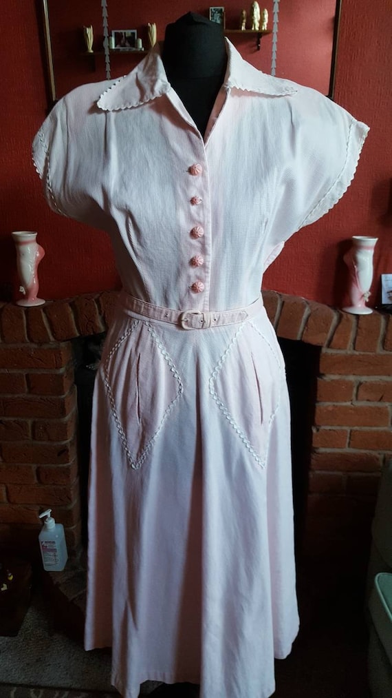 1940s waffle cotton day dress