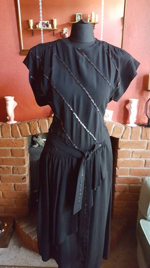 1940s crepe sequined coctail/evening dress