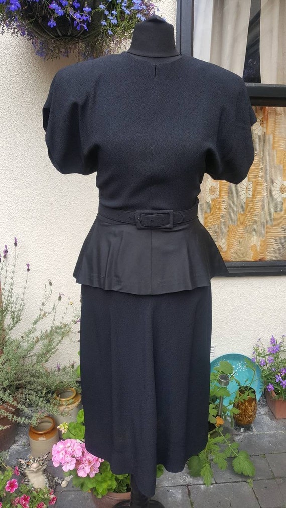 1940s crepe cocktail dress with peplum