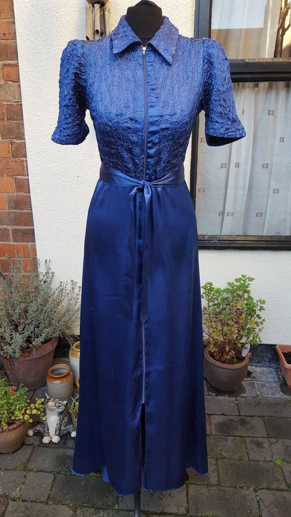 1930s quilted liquid silk hostess gown