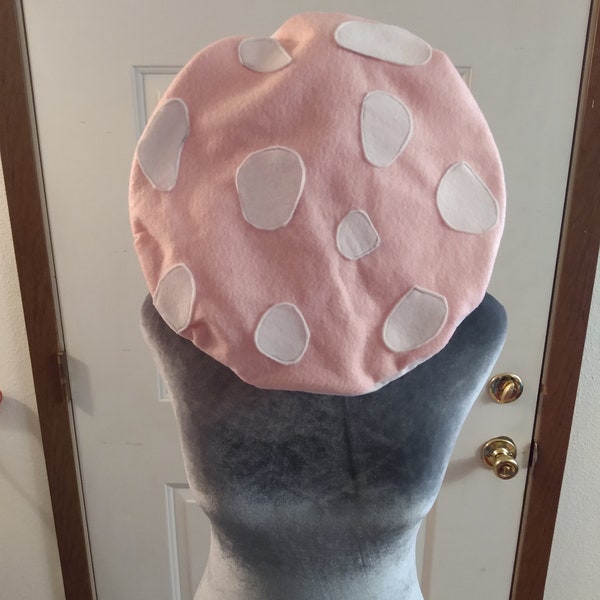 Toadstool/Mushroom Beret Handmade - Pale Pink