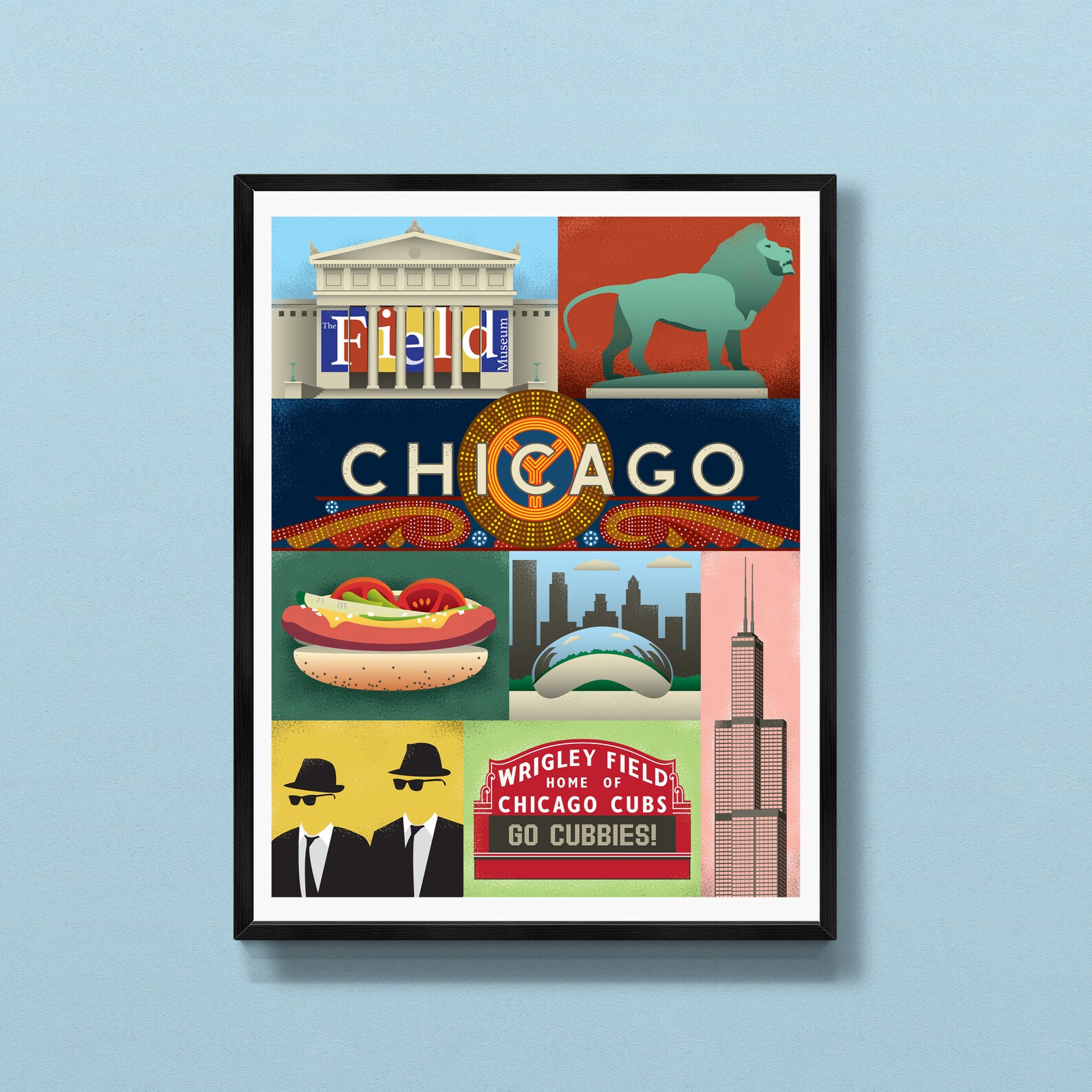 Wrigley Field Blues Brothers Chicago Print Chicago Travel Poster Illinois Gift Chicago Souvenir