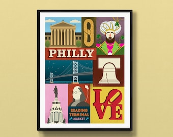 Philadelphia Art Print | Philly Landmarks Illustration, 11x14 inch