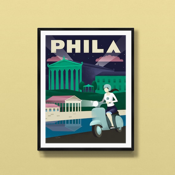 Philadelphia 11x14 inch art print | Retro travel poster style