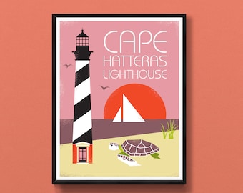 Cape Hatteras Lighthouse art print | Outer Banks poster | North Carolina wall art | Buxton, NC gift | Hatteras Island souvenir | Unframed