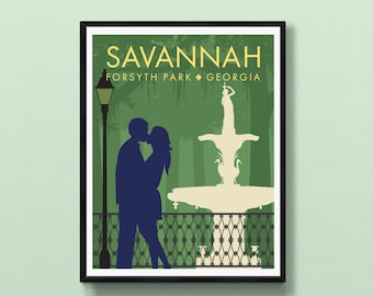 Savannah GA 11x14 inch art print | Forsyth Park fountain
