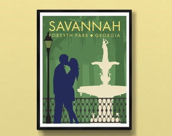Savannah Georgia | Forsyth Park | Georgia art print | Savannah gifts | Savannah travel poster | Savannah wall decor | Forsyth fountain