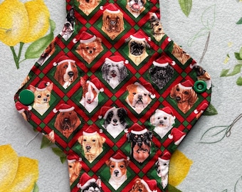 Christmas Dogs print Heavy Absorbency Reuseable Cloth Pad, Zorb Washable Feminine Pad for Holidays.