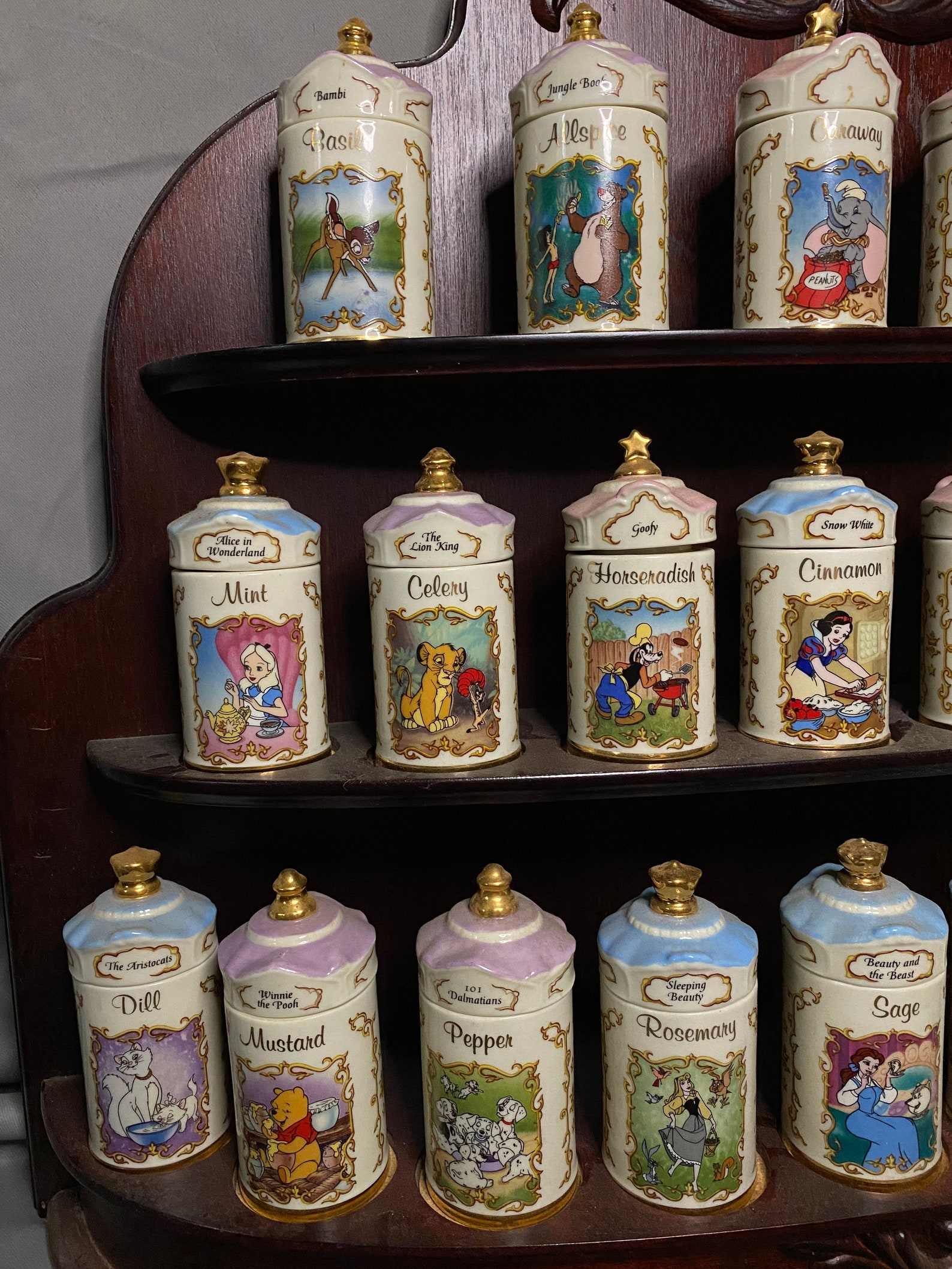 1995 Lenox Porcelain Disney Spice Jars Complete Set Rack Etsy