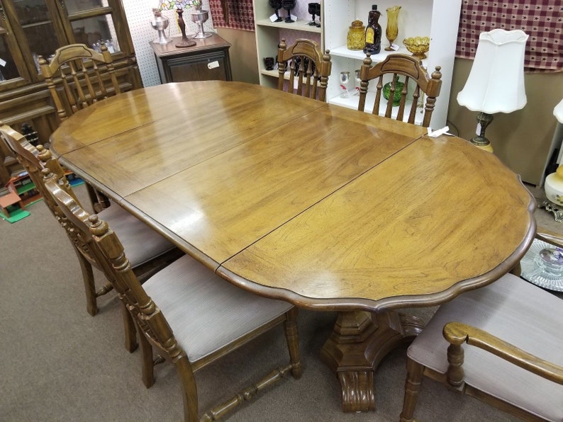 Vintage Thomasville Dining Room Table 6 Chairs 82 X42 W Leafs Solid Oak 1973