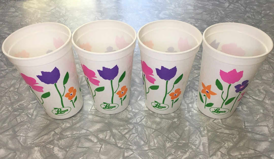 Lot of 4 90's Leon's Furniture Plastic Graphic Floral Flower Plastic