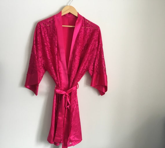 Vtg 90's Silk & Satin Hot Magenta Pink Satin and … - image 1