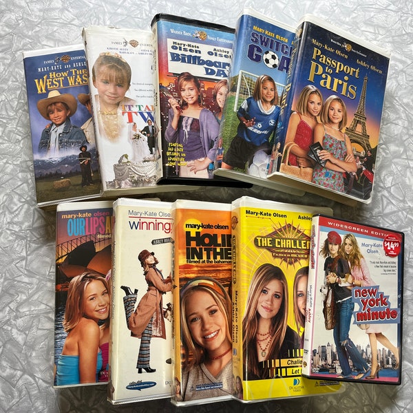 Lot of 9 1994-2004 Mary Kate & Ashley Olsen Clam Shell VHS At Home Movies + Bonus!