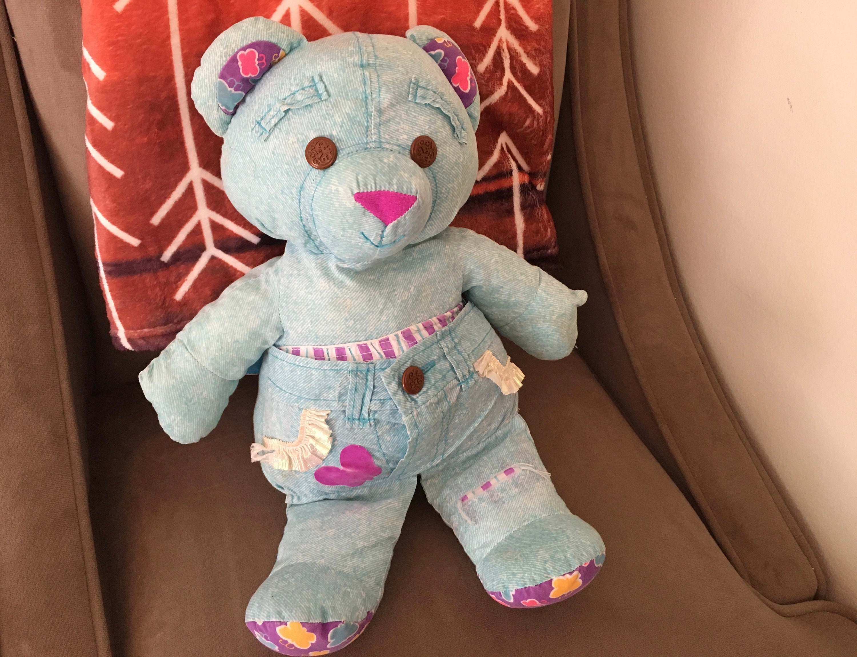 1995 Tyco Doodle Bear Large Size Light Blue Denim Print 