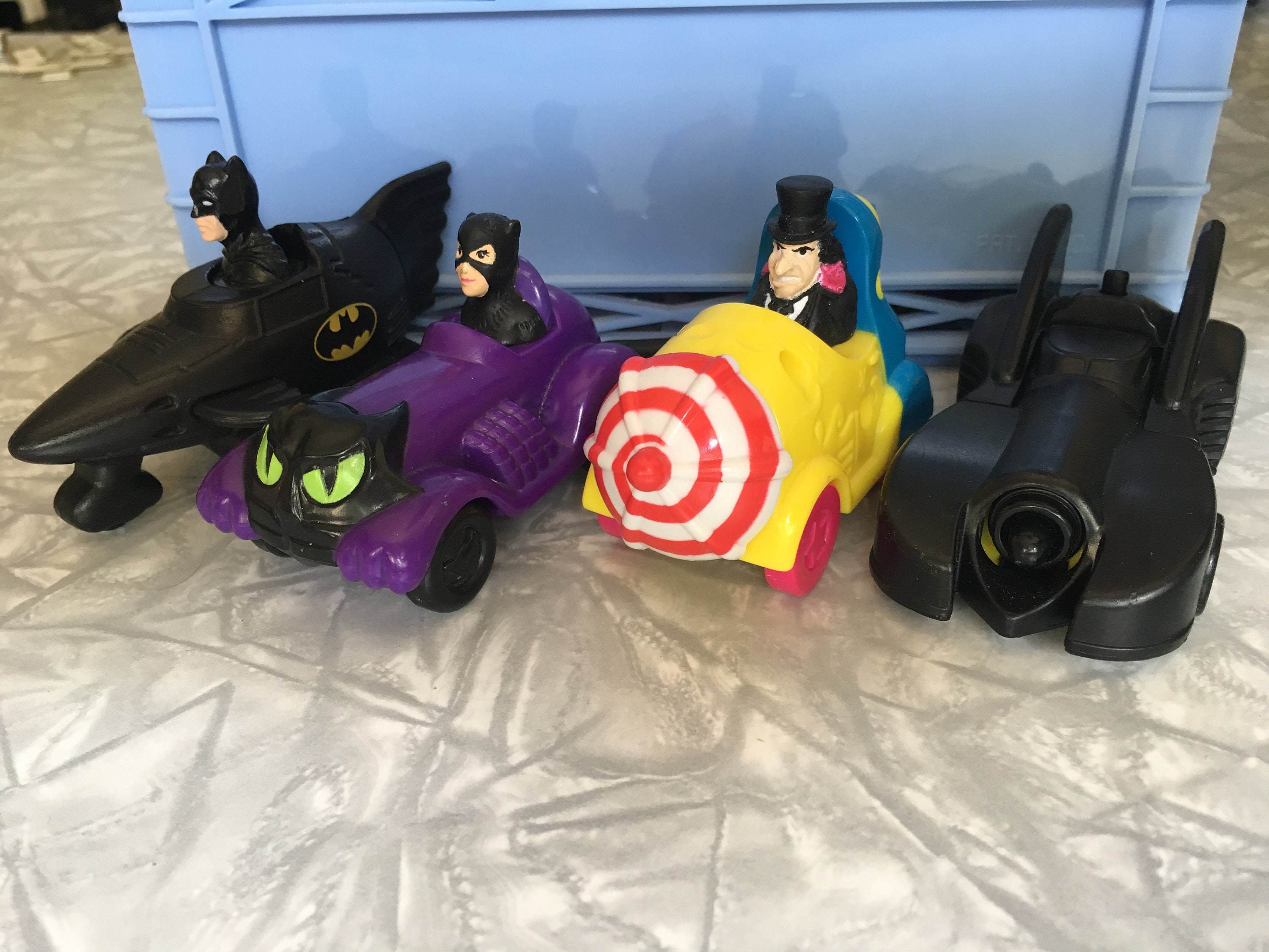 4 McDonalds Happy Meal Toys Batman Catwoman The Penguin Batmobile Complete! 