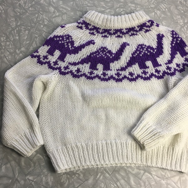 Vtg 90's Purple Dinosaur Hand Knitted Sweater - Kids/Toddler