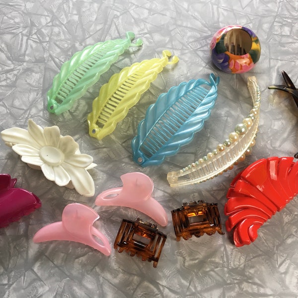 Lot of 14 Vtg 80's/90's Teen Girl Large Trend Plastic Hair Clip Accessories
