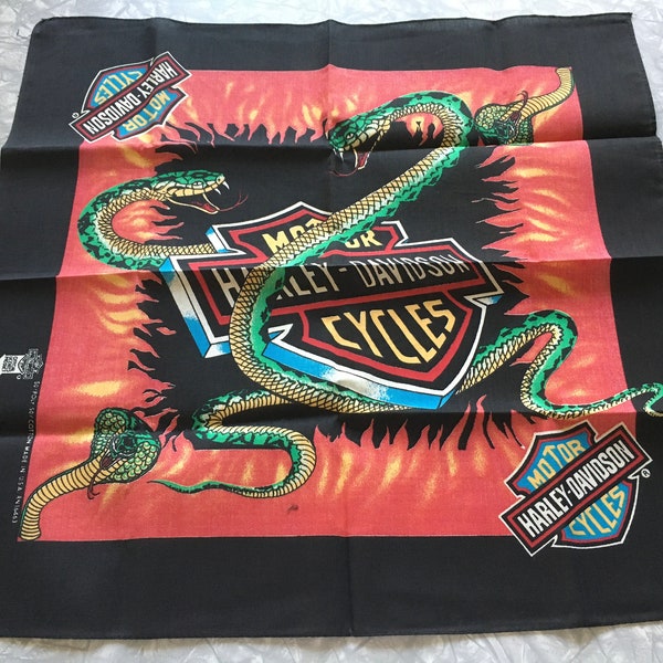 Vintage Harley Davidson Motorcycles Cobra Snake Themed Bandana - Made in USA