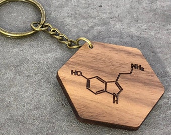 Serotonin Walnut Wood Keychain with Bronze Ring