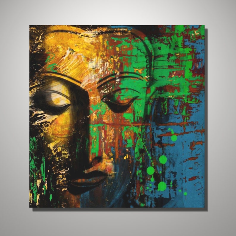 Large Hand Painted Square Abstract Buddha Acrylic Painting on Etsy