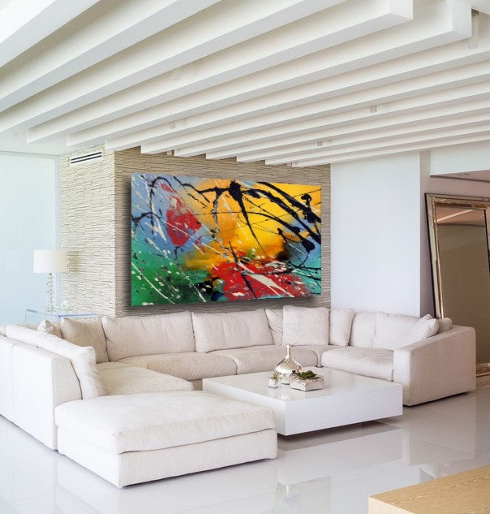 Large Handmade Horizontal Abstract Acrylic Painting on Canvas. Etsy