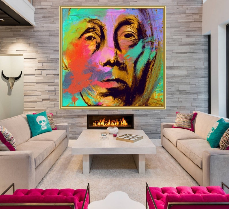 Visage Abstrait Peinture Acrylique Sur Toile Art Contemporain Etsy