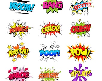 Colorful Comic Noise Clip Art Set Superheros Comic Book 