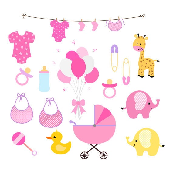 Baby Girl Clip Art Set Pink Baby Shower Baby Girl Shower Etsy