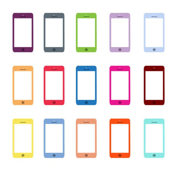 Colorful Cell Phones Collection, Clip Art Set, Design, Icon, Mobile, Communication