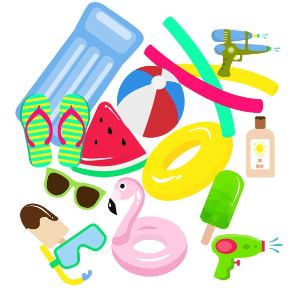 Pool Party Set, Swimming, Noodles, Float, Inflatable, Scrap booking, Illustration, png