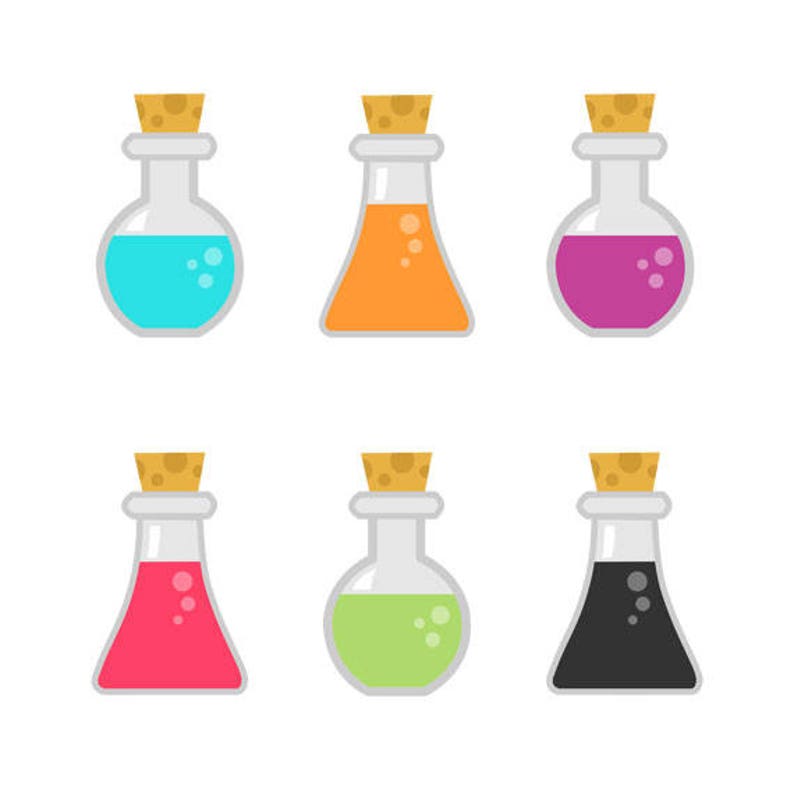 Potion Bottles Clip Art Set Chemical Laboratory Magic - Etsy